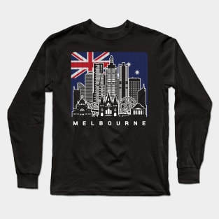 Melbourne Australia Skyline Australian Flag Long Sleeve T-Shirt